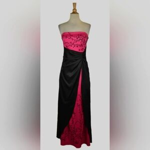 NWT Rampage Y2k Prom Dress Black and  Pink Satin Gown With Rhinestone Embroideri